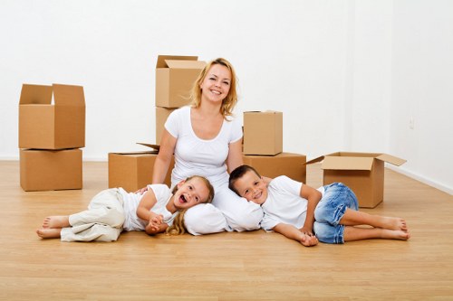 Packed office equipment ready for a Kentish Town business move