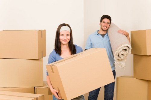 Moving boxes and furniture prepared for a local relocation