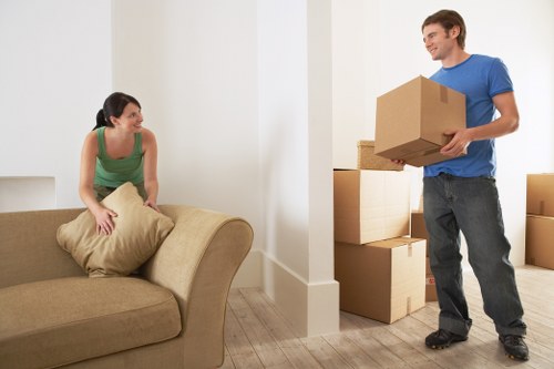 Relocation boxes and office items prepared for a business move